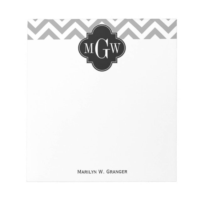 Bloc-note Gris foncé Lg Chevron Noir Quatrefoil 3 Monogramme (Devant)