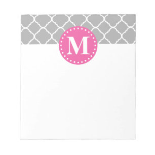 Bloc-note Gris marocain Quatrefoil Motif rose Monogramme