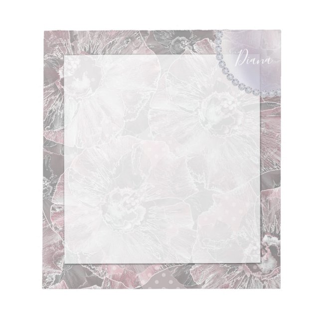 Bloc-note Gris rose, grandes fleurs design (Devant)