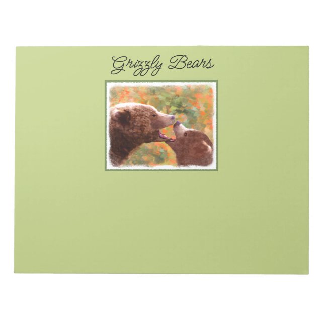 Bloc-note Grizzly Bear Maman et Cub Peinture Faune Art (Devant)