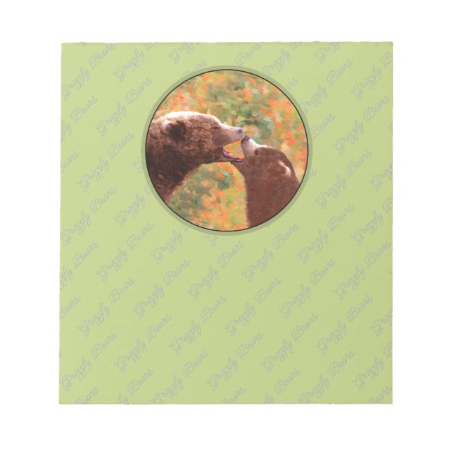 Bloc-note Grizzly Bear Maman et Cub Peinture Faune Art (Devant)