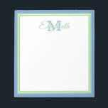 Bloc-note Groseilles de Cornouailles Bleu et Monogramme vert<br><div class="desc">Personnalisez ce bloc-notes en monogramme blanc et vert sauge doux, bleu cornflower et blanc avec votre choix de nom et d'initiale.</div>