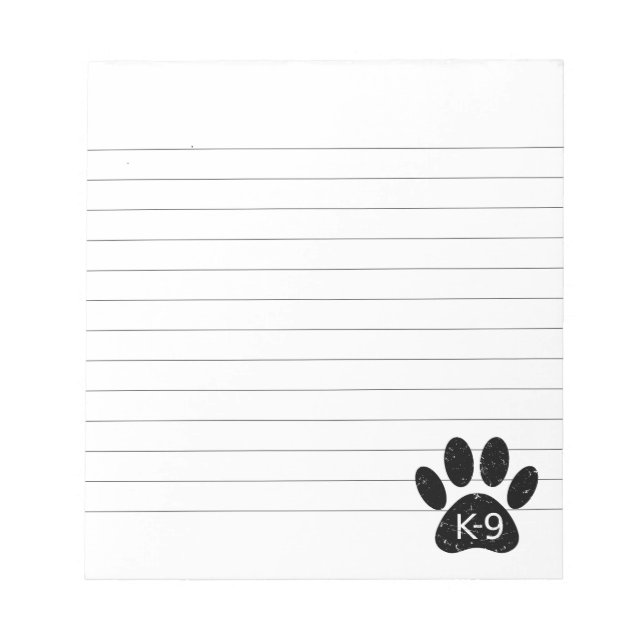 Bloc-note Grunge Distressed Chien Paw K-9 Liné (Devant)