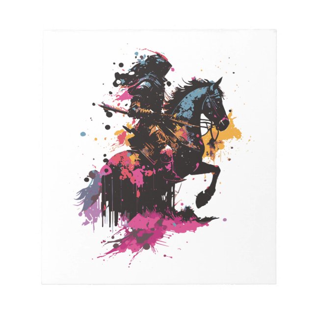 Bloc-note Guerrier équitation cheval en aquarelle (Devant)