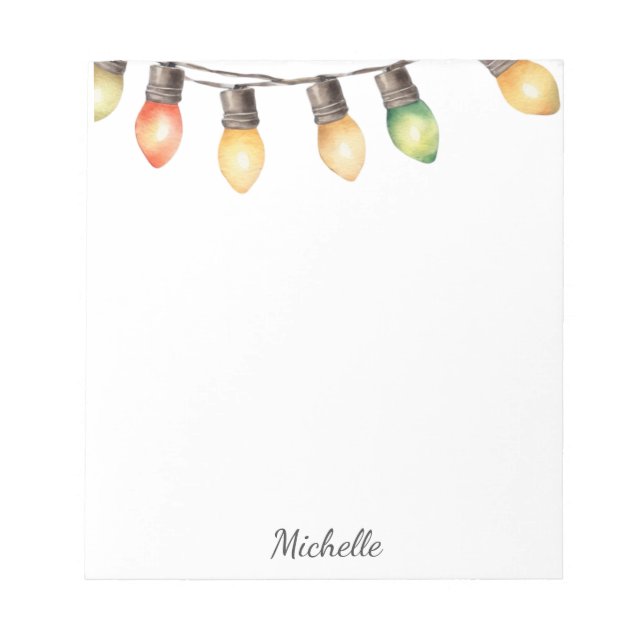 Bloc-note Guirlande lumineuse de Noël avec nom personnalisé (Devant)
