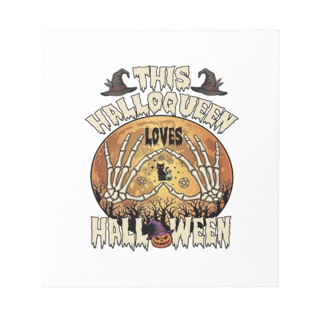 Bloc-note Halloqueen Aime Halloween Squelette Mains Chat Noi (Devant)