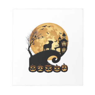 Bloc-note Halloween Bouledogue Français Lune Citrouilles Squ