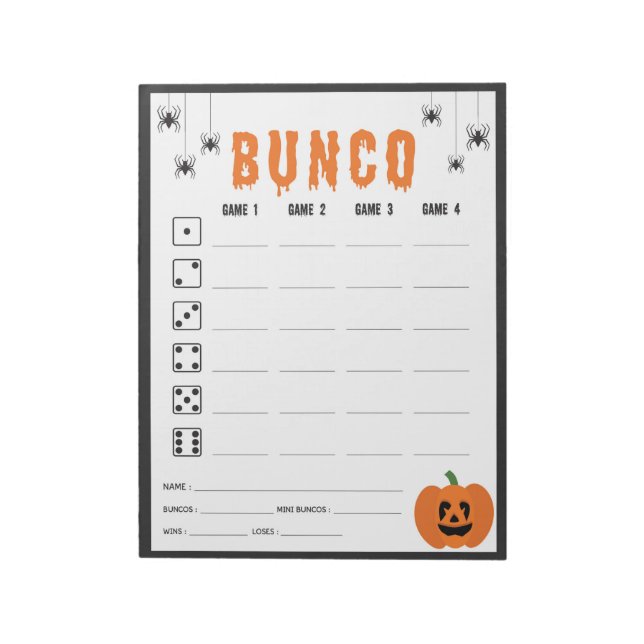 Bloc-note Halloween Celebration Bunco Game Score Card (Tourné)