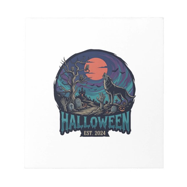 Bloc-note Halloween Est Hurlement Loup Lune Rouge Main Zombi (Devant)