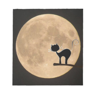 Bloc-note Halloween gothique chat noir avec pleine lune
