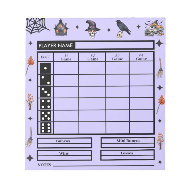 Bloc-note Halloween violet moderne Thème Bunco Score Pad (Devant)