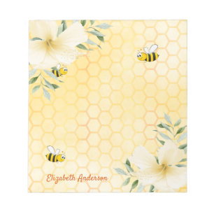 Bloc-note Happy bees honeycomb pattern honey tropical floral