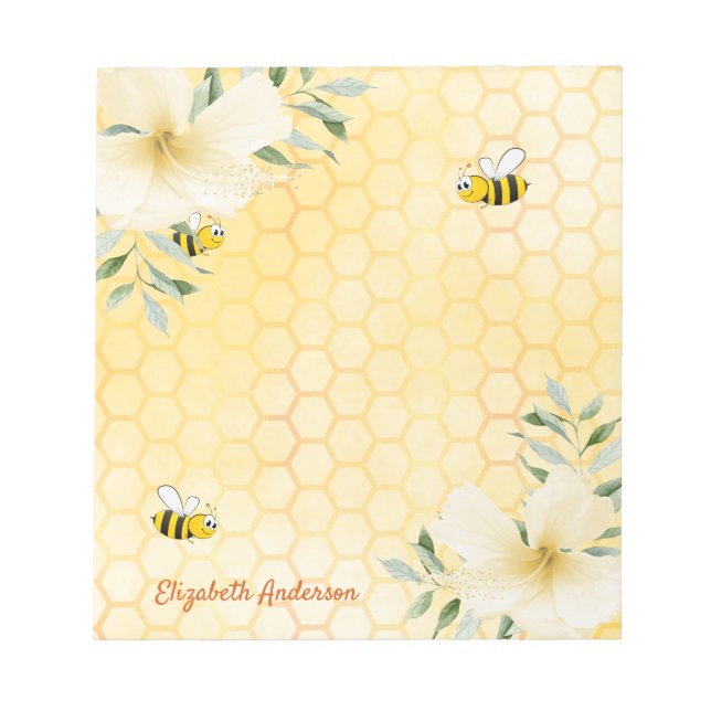 Bloc-note Happy bees honeycomb pattern honey tropical floral (Devant)