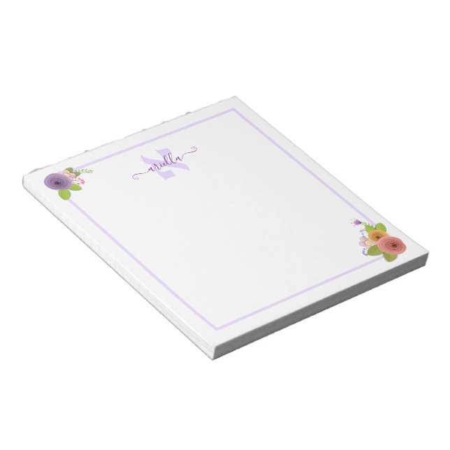 Bloc-note Hébreu Monogramme ALEF personnalisé Floral Post-it (Incliné)