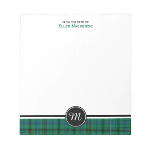Bloc-note Henderson Clan vert et bleu Tartan Monogramme
