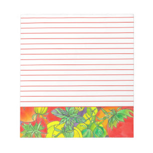 Bloc-note Herbes de basilic de tomates rouges Aquarelle Roug