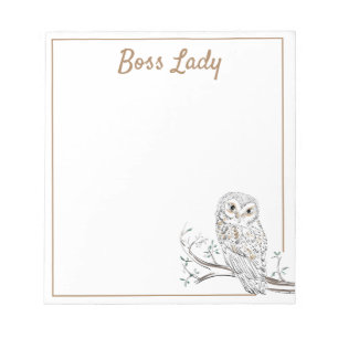Bloc-note Hibou sur branche Dame patronesse blanche ou votre