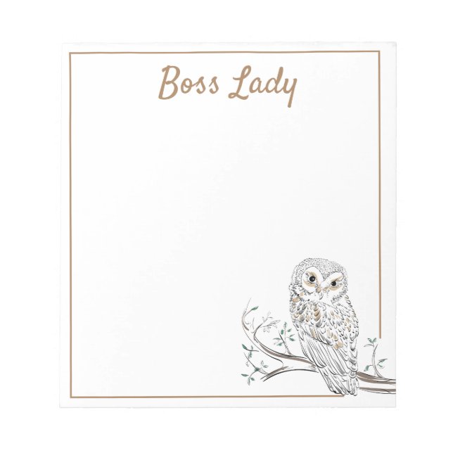 Bloc-note Hibou sur branche Dame patronesse blanche ou votre (Devant)