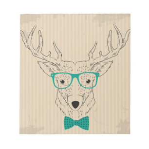 Bloc-note Hipster Reindeer Elk avec des lunettes grungy Noël
