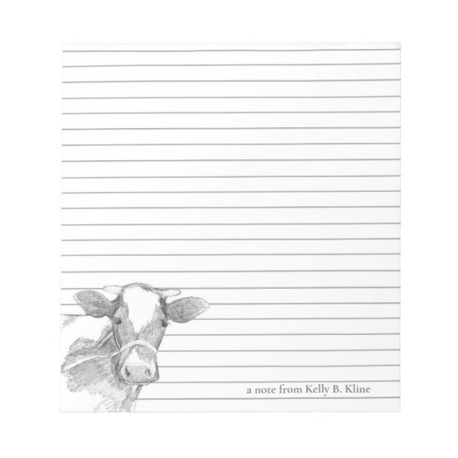 Bloc-note Holstein Vache ferme animal gris lin Nom personnal (Devant)