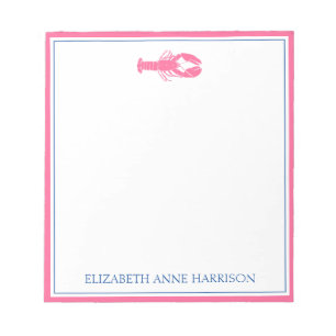 Bloc-note Homard bleu marine et rose côtier Personnalisé