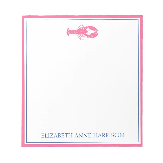 Bloc-note Homard bleu marine et rose côtier Personnalisé (Devant)