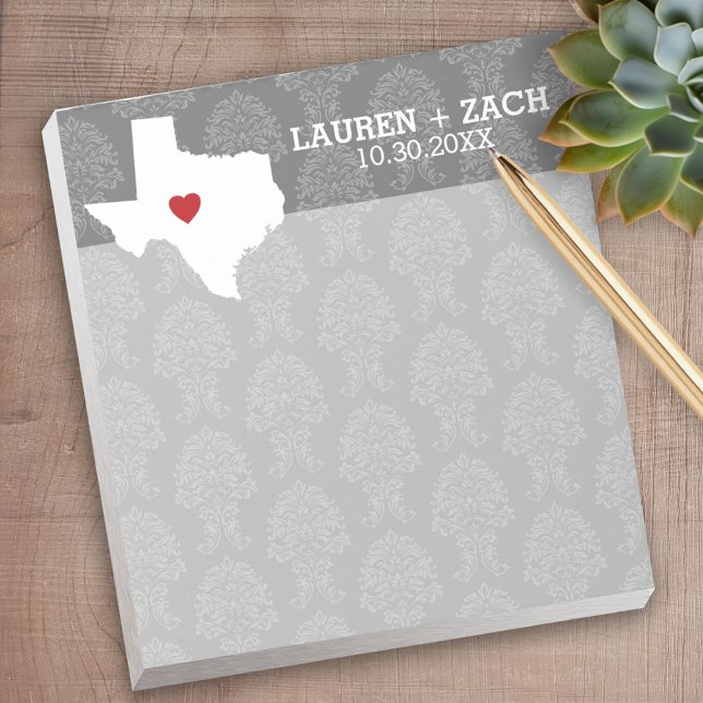 Bloc-note Home State Map Art - Mariage personnalisé Texas (Personalized Notepad - a fun gift or useful promotional product)