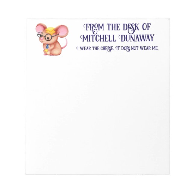 Bloc-note Homme Fromage Poilu Souris Cravate Lunettes Nerd (Devant)