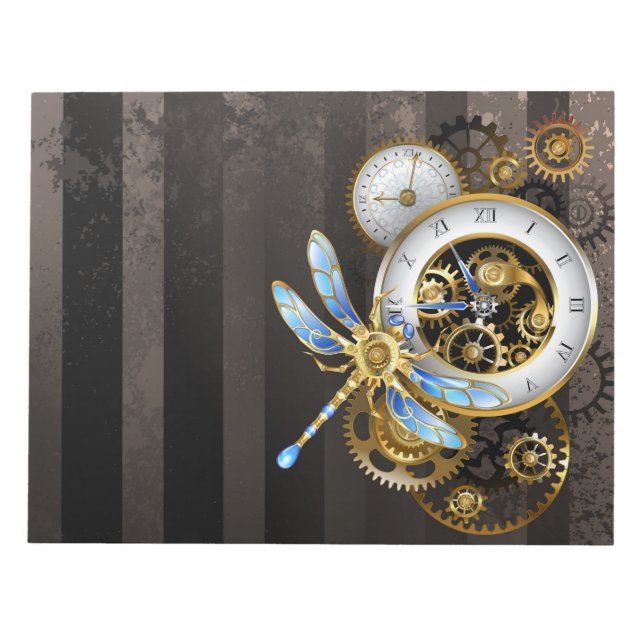 Bloc-note Horloge Steampunk avec libellule mécanique (Devant)