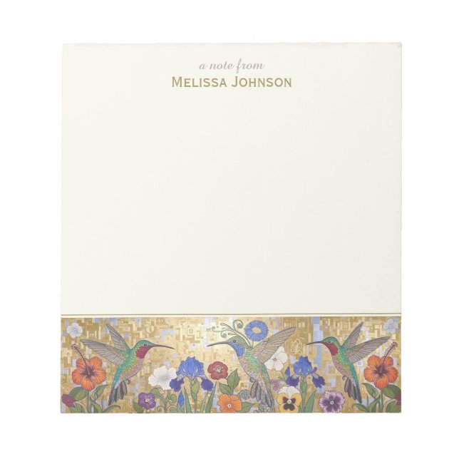 Bloc-note Hummingbird Klimt Style Personalized Custom Name (Devant)