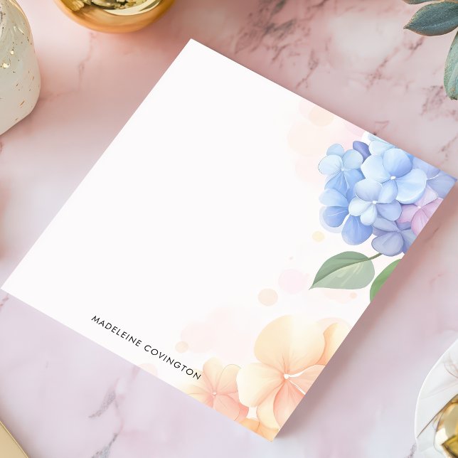 Bloc-note Hydrangea Bleue et Rose Fleurie Nom Personnalisé (Créateur téléchargé)
