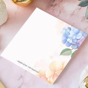 Bloc-note Hydrangée bleue et rose Floral Nom personnalisé