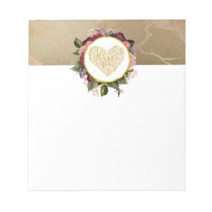 Bloc-note I Love You Fancy Golden Heart with Floral Frame