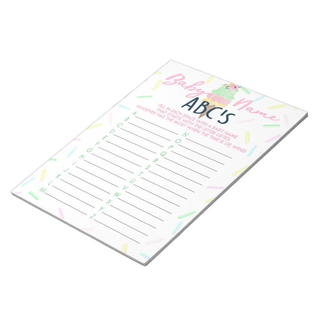 Bloc-note Ice Cream Baby shower ABC Baby Name Game Pack (Incliné)