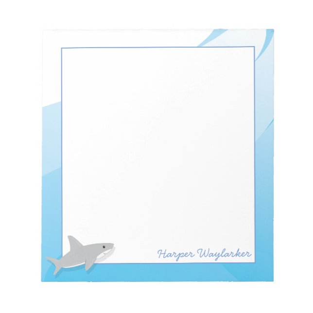 Bloc-note Illustrated Blue White Gray Shark Name (Devant)