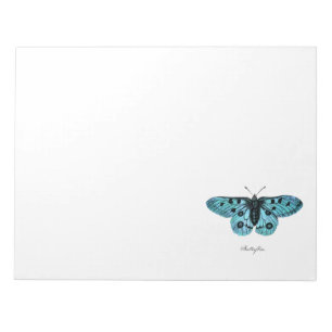 Bloc-note Illustration bleue turquoise vintage de papillon -