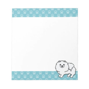 Bloc-note Illustration de chien Pomeranian blanc et bordures