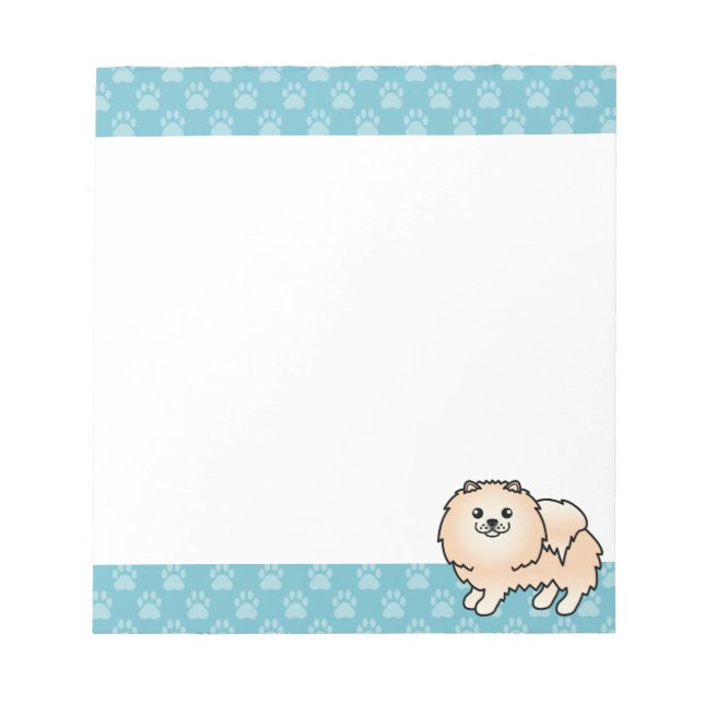 Bloc-note Illustration de chien Pomeranian crème et bordures (Devant)