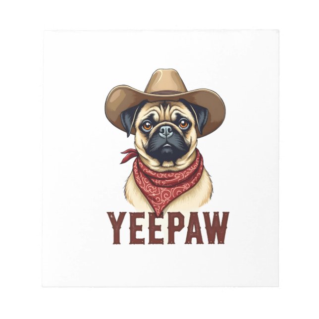 Bloc-note Illustration de chien western YeePaw Pug cowboy vi (Devant)