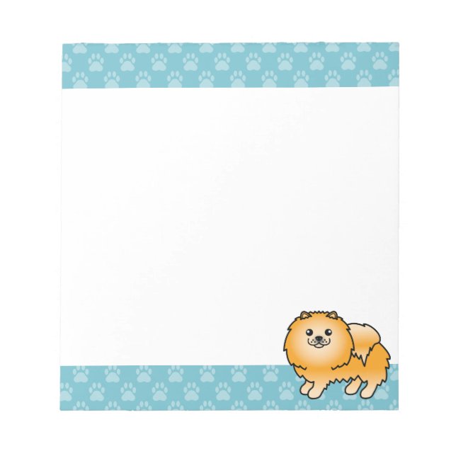 Bloc-note Illustration de dessin animé de chien Pomeranian o (Devant)