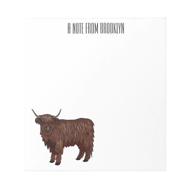 Bloc-note Illustration de dessin animé de vache des Highland (Devant)