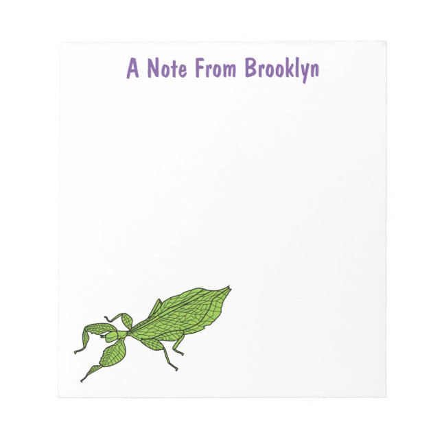 Bloc-note Illustration de dessin d'insecte des feuilles vert (Devant)