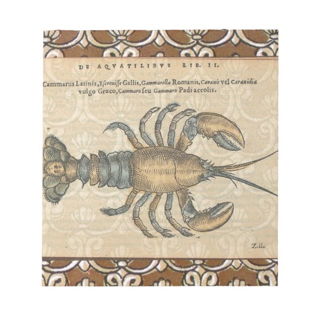 Bloc-note Illustration de homard vintage : damas côtier  (Devant)