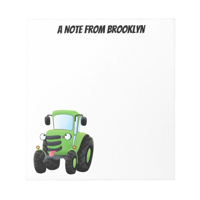 Bloc-note Illustration du joli joyeux tracteur agricole vert (Devant)