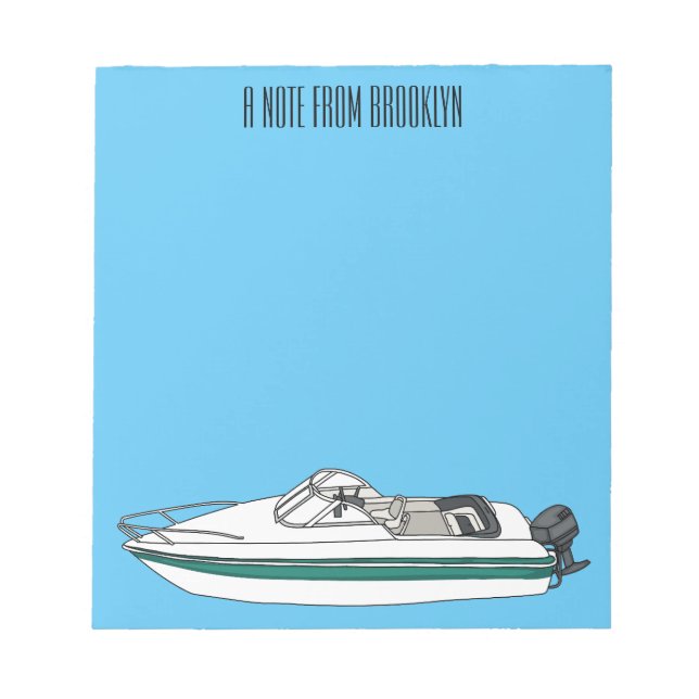 Bloc-note Illustration d'un bateau à moteur (Devant)