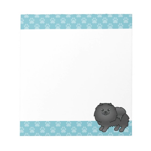 Bloc-note Illustration d'un chien Pomeranian noir et bordure (Devant)