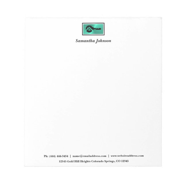Bloc-note Immobilier Luxueux Turquoise & Clé Noire (Devant)