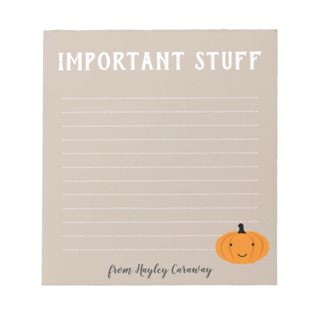 Bloc-note Important truc mignon Halloween Citrouille Automne (Devant)
