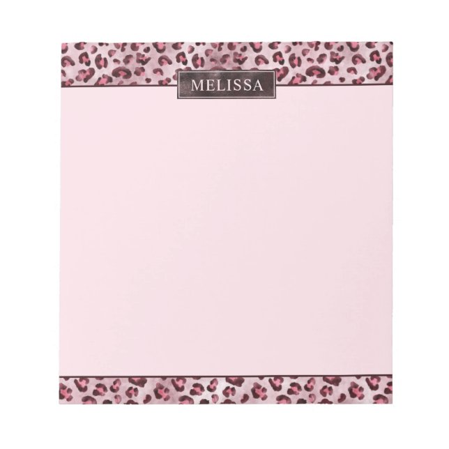 Bloc-note Impression d'animal léopard rose avec faux feuille (Devant)