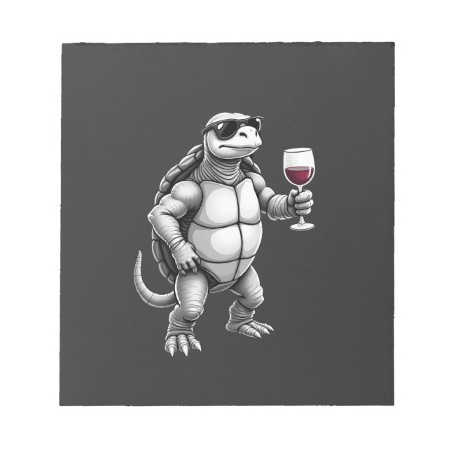 Bloc-note impression d'art de tortue cool buvant du vin roug (Devant)